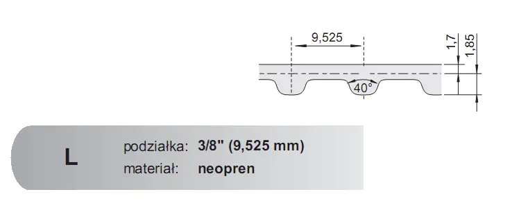 Autentyczny Pas zębaty 285 L 050